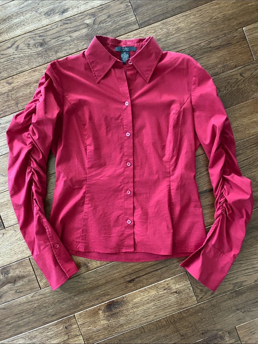 Saks Fifth Avenue Folio Red Ruched-Sleeve Button-Down Shirt